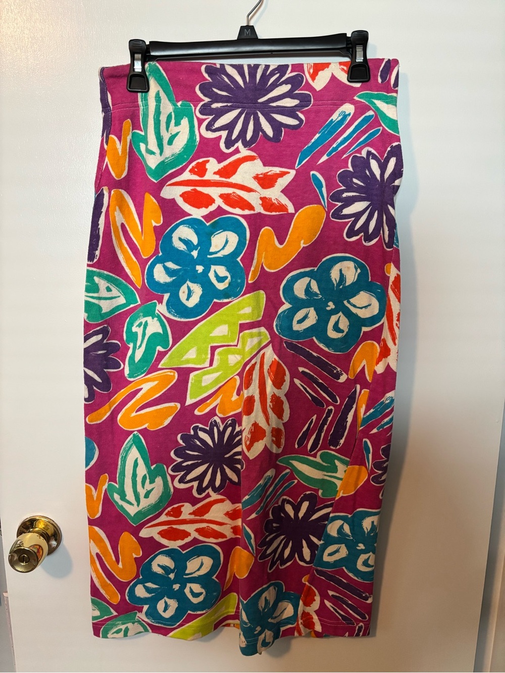 Vintage Retro 80s Hawaiian Floral Knee Length Skirt 100% Cotton Quirky Chic Lg.